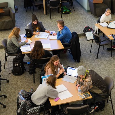 Students studying at tables in the Wintrode Student Success and Opportunity Center