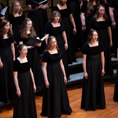 View of choir performing.