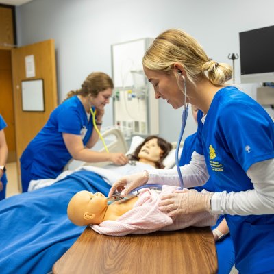 Nursing students in a skills lab.