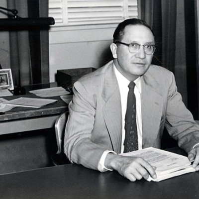 Ben Reifel at his Bureau of Indian Affairs desk, 1954.