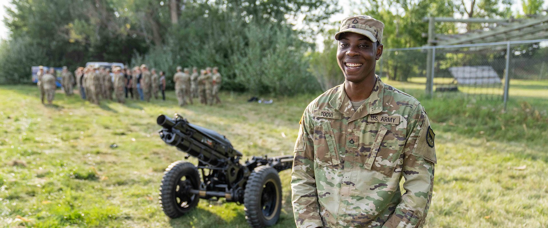 Student from the Army posing for the camera during training