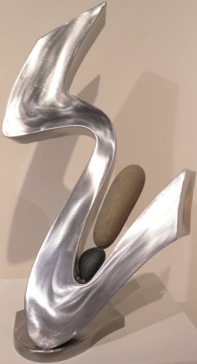 Dale Lamphere, Meteor, c. 2004, river rock, stainless steel