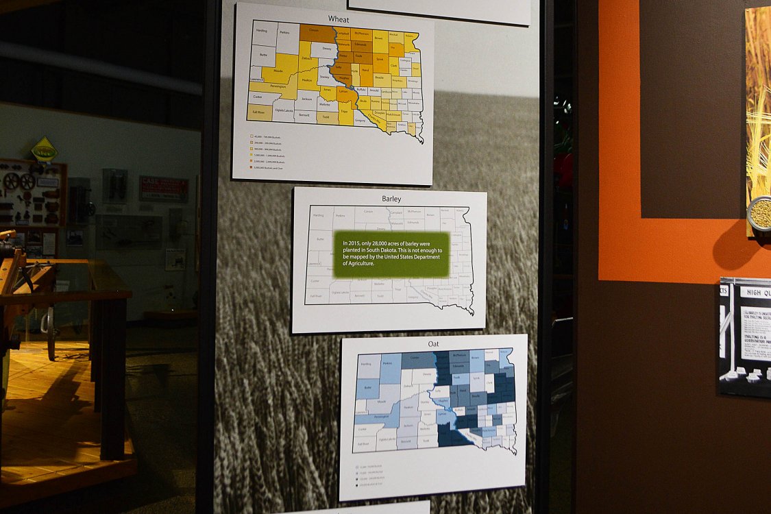 Maps of where wheat, barley, sorgum, and oats are grown in SD.