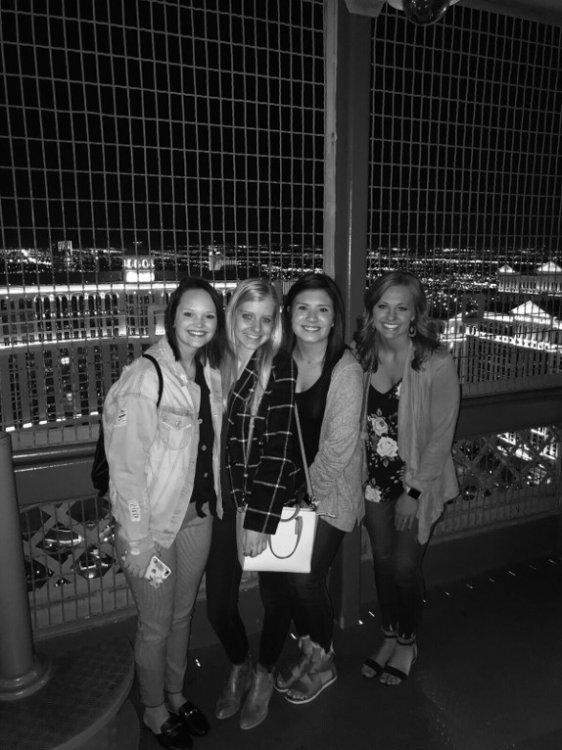 Students posing in Eiffel Tower in Las Vegas