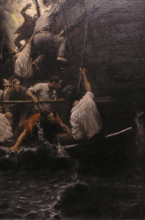 Harvey Dunn illustration, men escaping from a ship