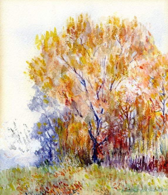 Hubert Mathieu, watercolor of a tree