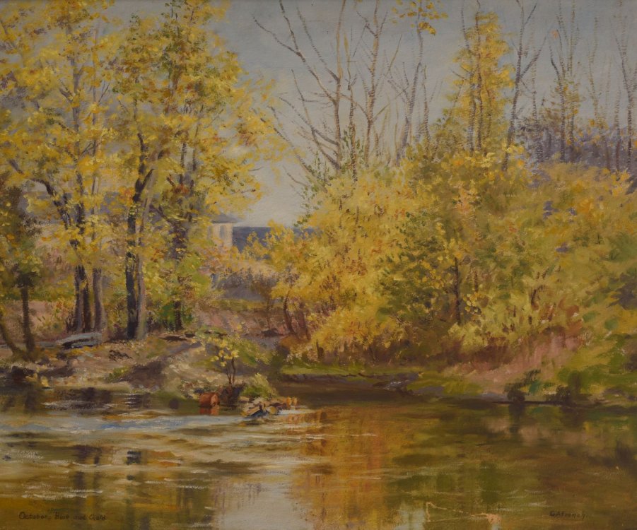 Grace Ann French, "October Blue and Gold" autumn landscape painting