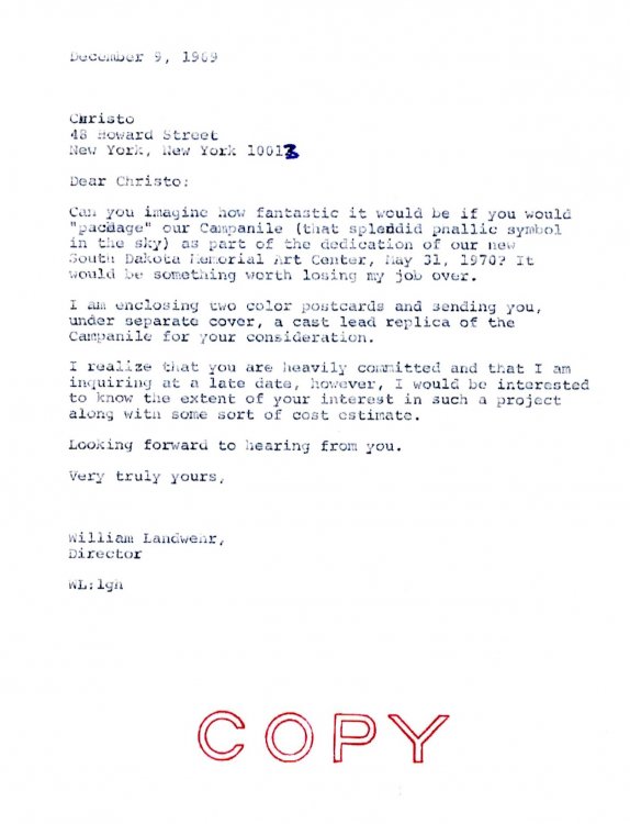 Letter to Christo - Dec. 1969