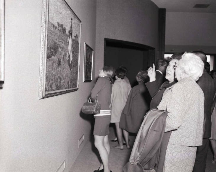 Visitors looking at "The Prairie is My Garden" on May 31, 1970