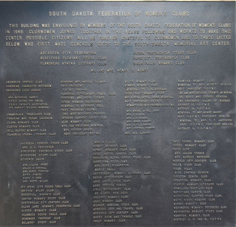 GFWC Dedication plaque inside the South Dakota Art Museum