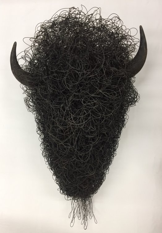 Angela Behrends, Buffaloed, 2018, steel wire, bison horn caps