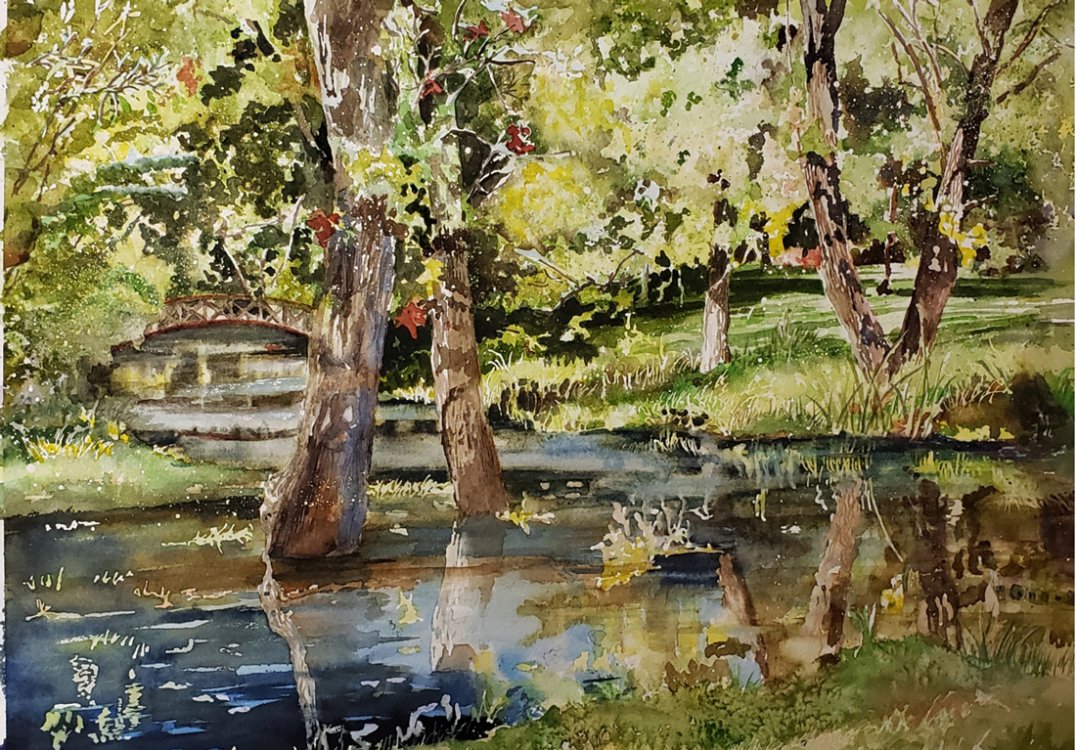 Barbara Sparks, Flood Waters at Rotary Park, 2018, watercolor