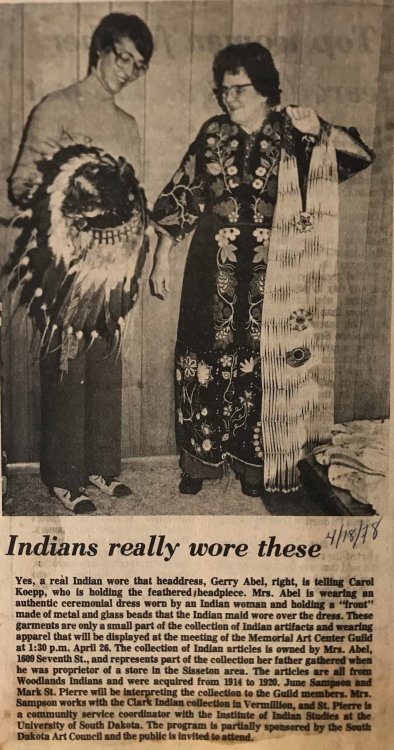 Brookings Register April 18, 1978 article. Women holding American Indian clothing.