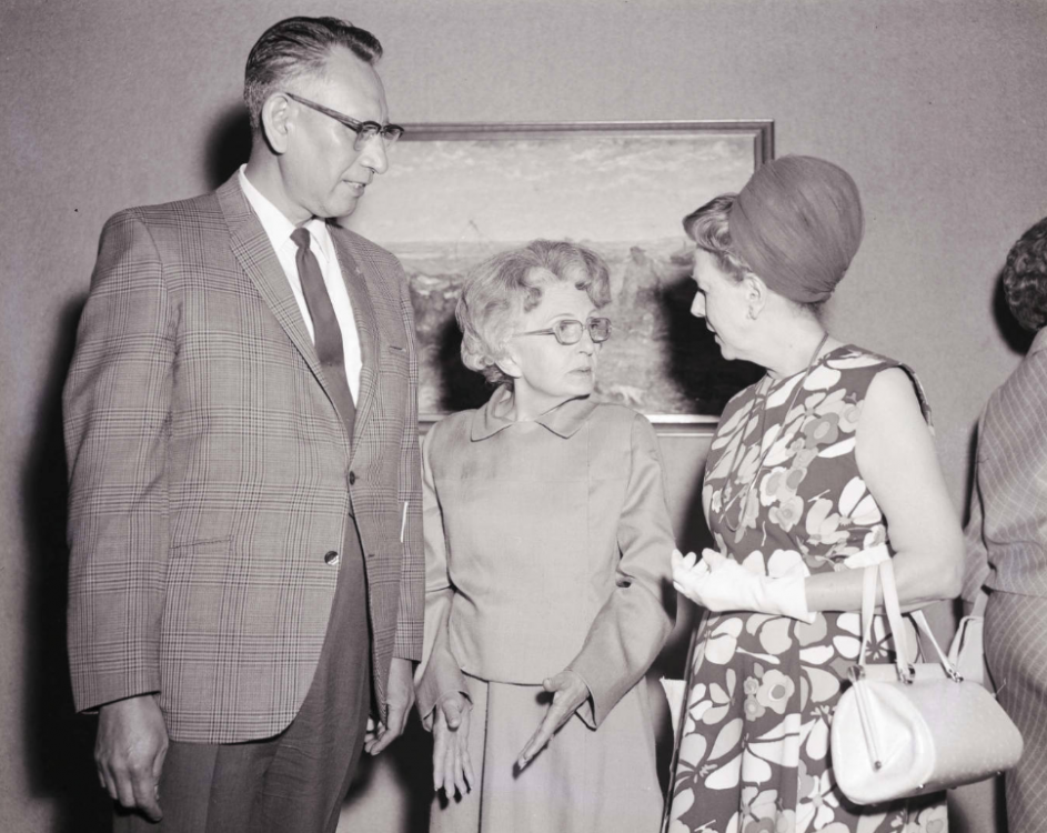 Oscar Howe, Madeline Ritz and Vera Marghab, South Dakota Memorial Art Center dedication, May 31, 1970