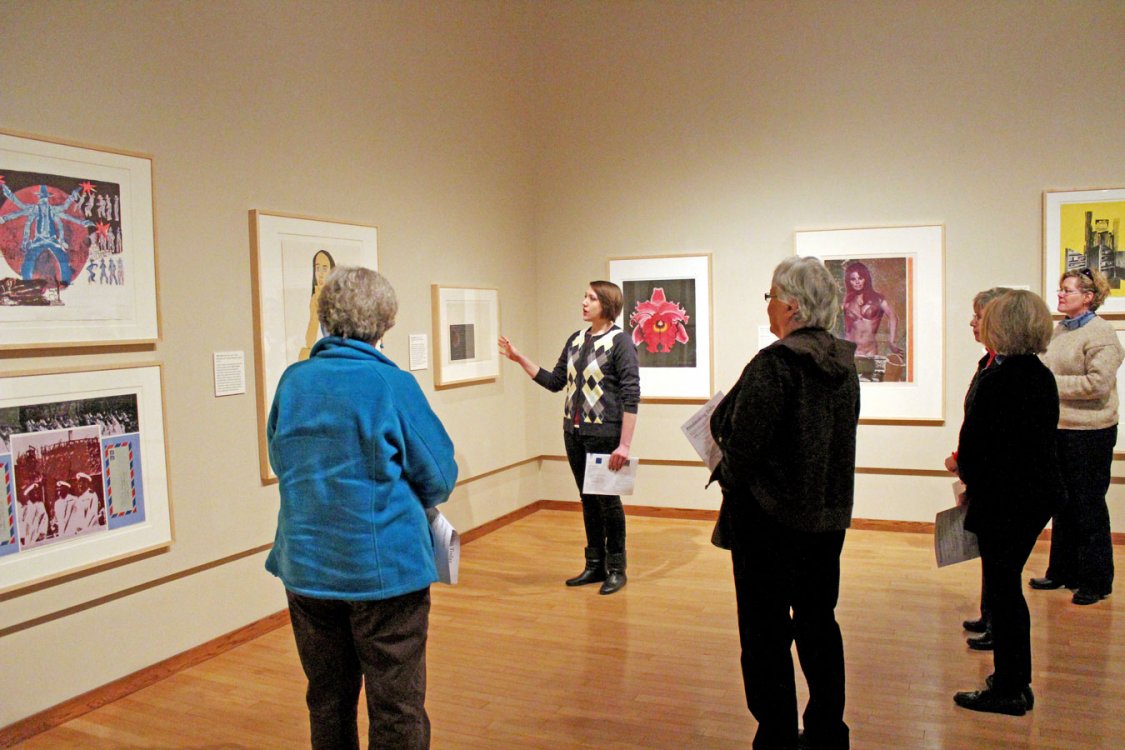 Museum student worker and intern, Samantha Berry, conducted extensive research on the Cockerline Collection and wrote an introduction to the exhibition catalogue. Here she gives a tour of the premier exhibition to museum Guild members, 2013.