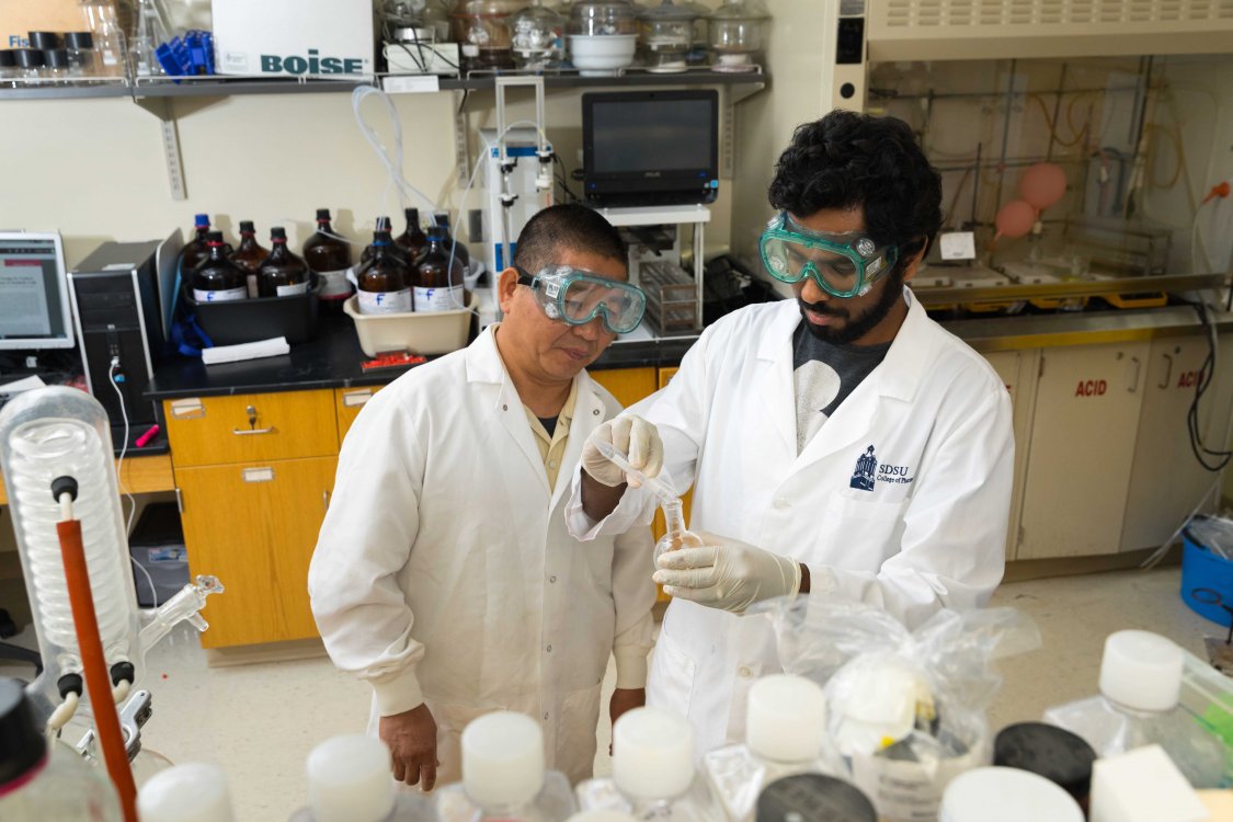 researchers in a. pharmacy lab