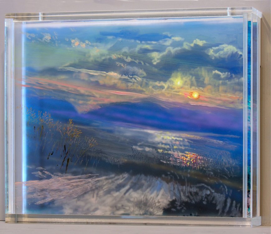 Martin Weinstein , "Trawden, 2 Winter Sunsets," acrylic on multiple acrylic sheets, 2017