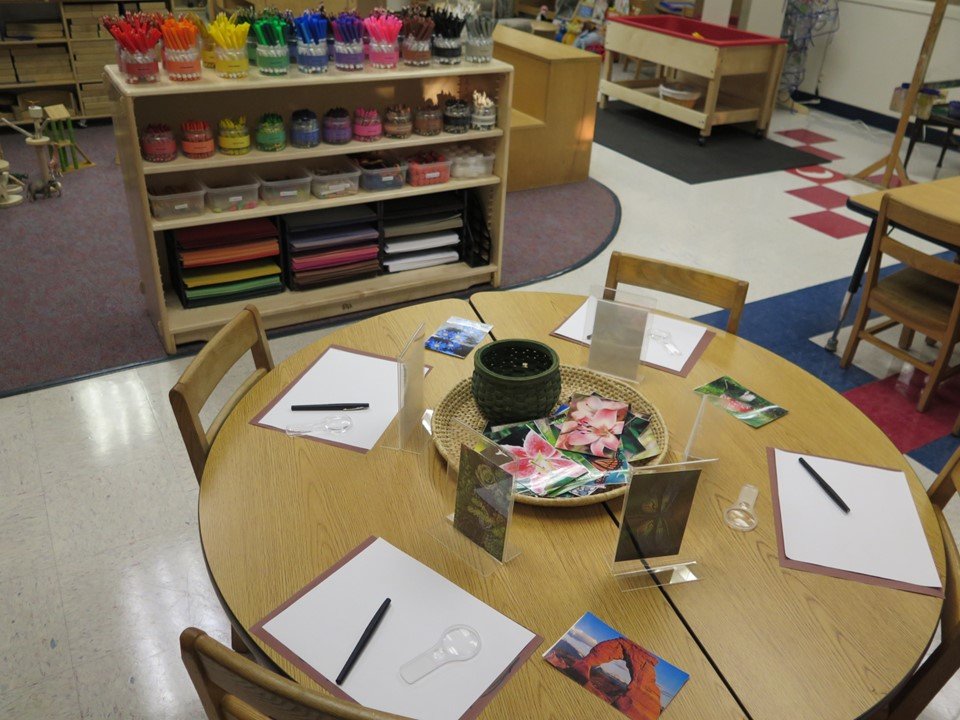 4 & 5 year old classroom art and drawing table.