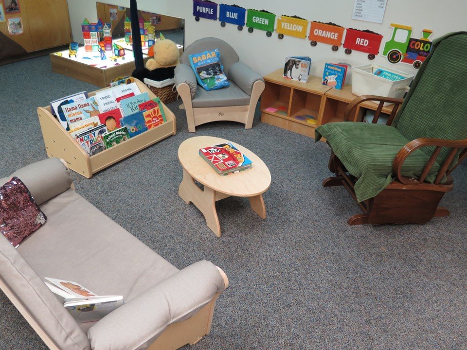 Toddler library and group time area.