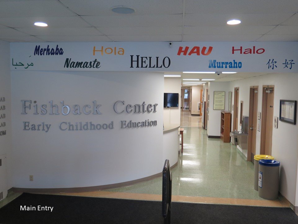 The entryway to the Fishback Center for Early Childhood Education.
