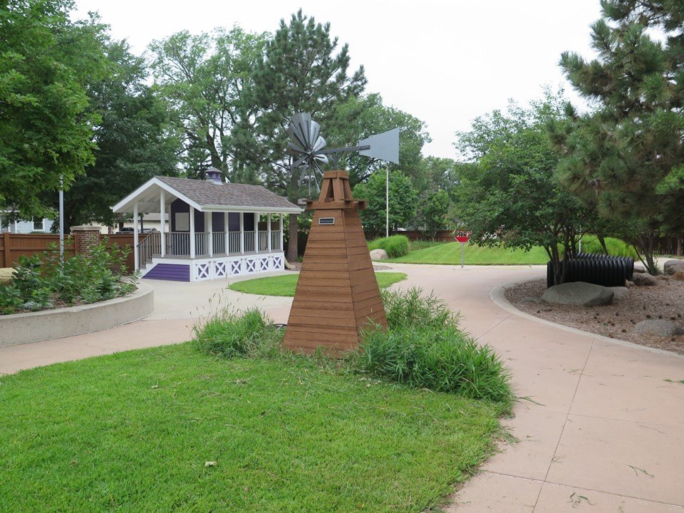 View of the playground with the windmill.