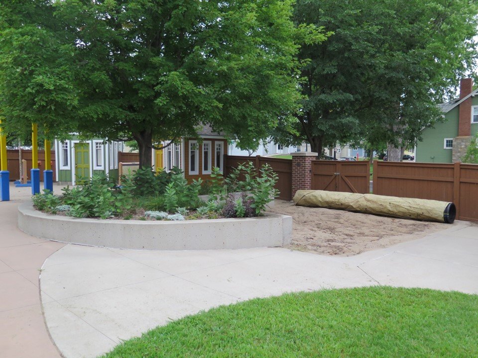 View of the playground sandbox. 
