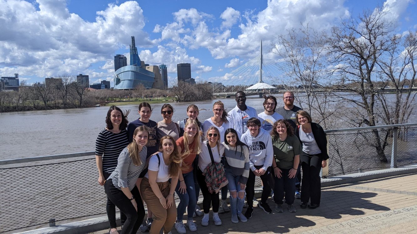 Fishback Honors College Students explore the "French Quarter" in Winnipeg, Manitoba, Canada