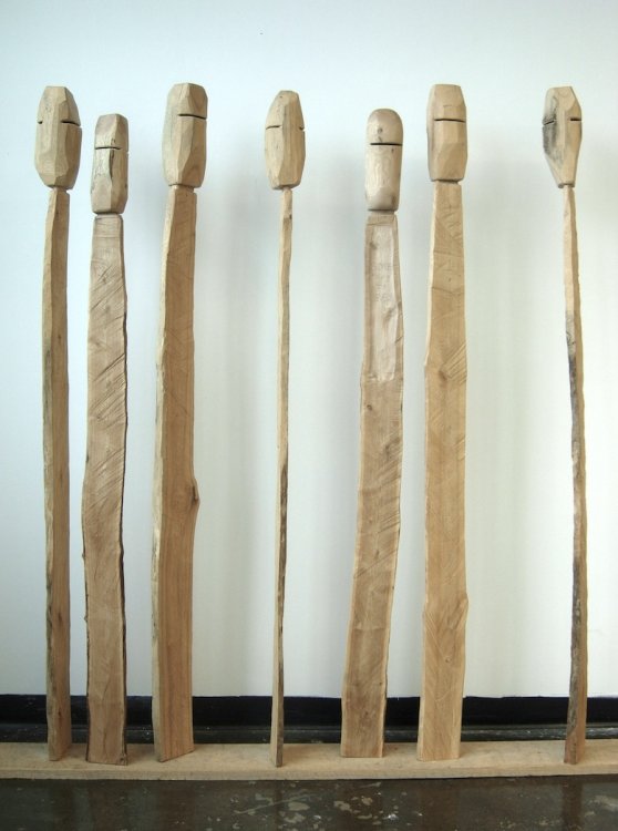 Kevin Giese, "Murmur," ash wood  72” x 6” x 6” 2021.  (7 individuals). SDAM