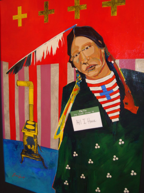 Keith BraveHeart. When All You Have is the Warmth of Woodstove and Your Grandfather's Last Name, 2010. Acrylic, conte, and ink on paper. Courtesy of the Akta Lakota Museum. SDAM