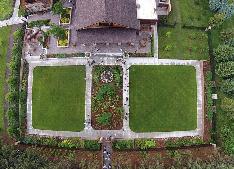 Aerial shot of Terrace Gardens demonstrating the space available to plan outdoor events.