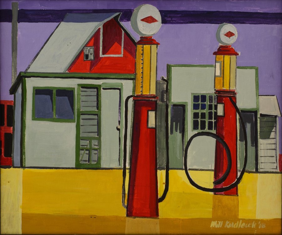 SDAM - Milton Kudlacek; Landscape with Gas Pumps, 1968; oil on canvas Gift of the South Dakota Arts Council & SDSU Alumni Association, South Dakota Art Museum 1970.04.17)