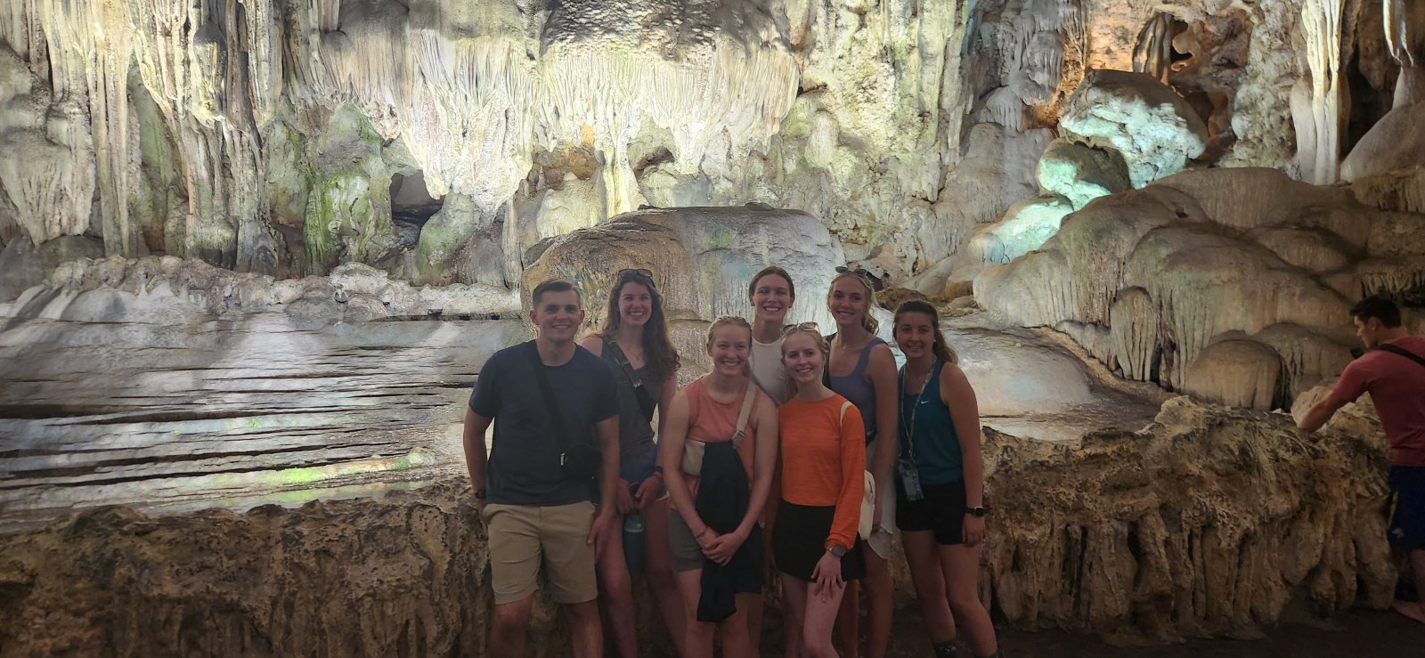 Honors students exploring a cave in Halong Bay, Vietnam