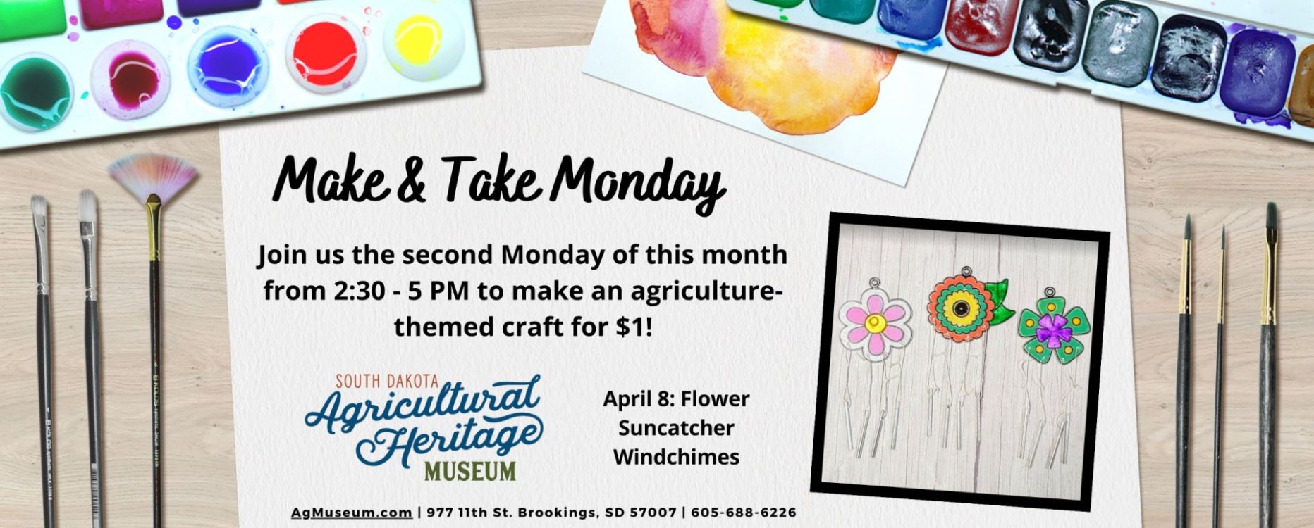 Join us on March 11 from 2:30 - 5:00 PM for Make & Take Monday!  This month, you can stop by and make a flower suncatcher windchime for $1.