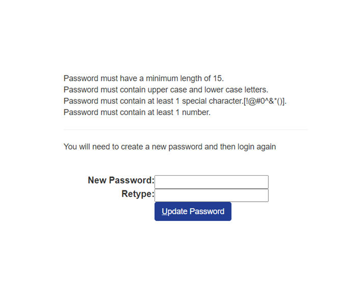 Listing of new password requirements