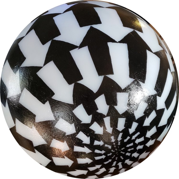 Dick Termes "Hidden Persuaders," 2021 acylic on lexan sphere  Courtesy of the Artist, SDAM exhibition