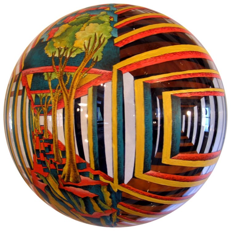 Dick Termes "Parallel Universes," 2013 acylic on lexan sphere  Courtesy of the Artist. SDAM exhibition