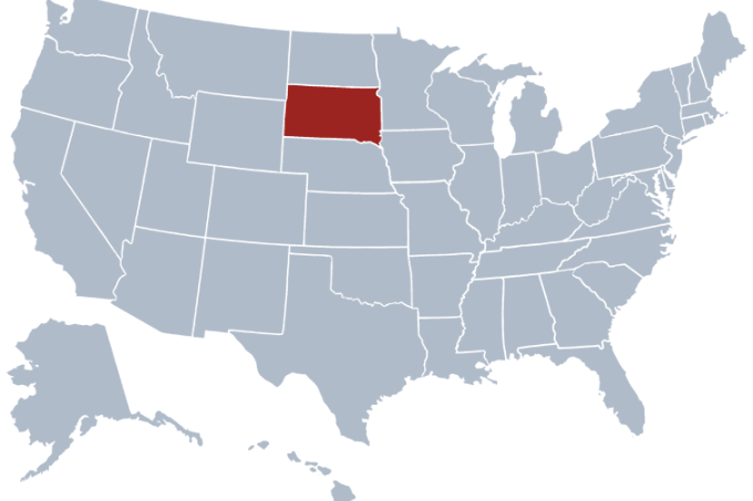 United States Map with South Dakota Highlighted