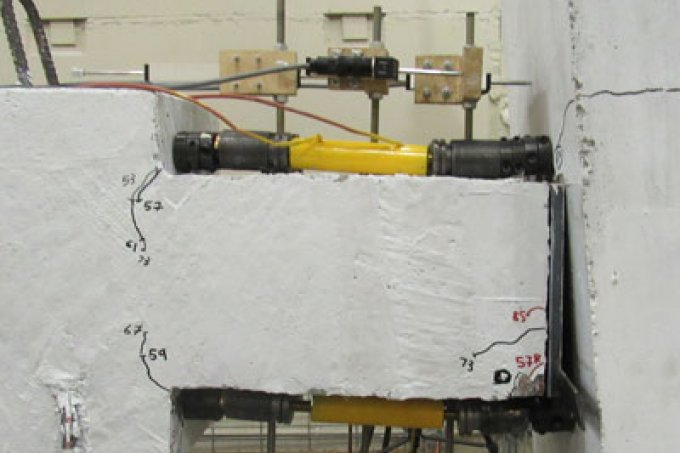 half-scale precast beam-column connections with buckling retrained bars in yellow