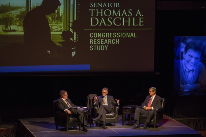 2014 Daschle Dialogue. Senator Daschle speaking with Trent Lott and moderated by Chuck Raasch.