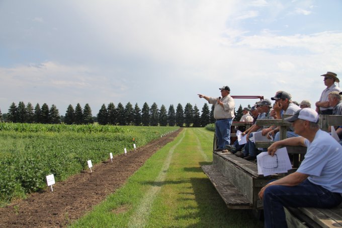 Paul O. Johnson, SDSU Extension Weed Science Coordinator, presenting at the SDSU Northeast Research Farm.