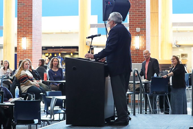 Barry Dunn speaks at the First-Generation Day celebration at SDSU.
