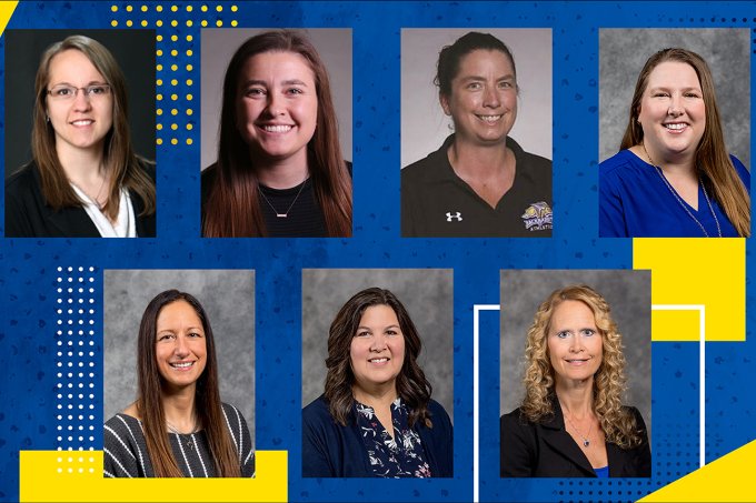 Staff to be honored at the upcoming SDSU Professional Staff Advisory Council annual meeting include, top from left, Christine Wood, Megan Glover, Christi Williams and Maryke Taute; and, bottom from left, Marie Schmit, Laura Edwards and Nicole Lounsbery.
