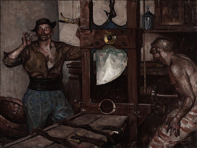 Harvey Dunn, Guillotine, oil on canvas, 1937