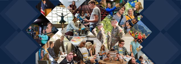 Collage of photos featuring students, faculty, and staff of the College of Arts, Humanities and Social Sciences