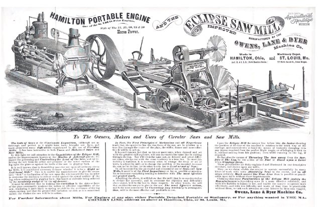 96:31:07 Brochure of the Hamilton Portable Engine and Eclipse Saw Mill.  This brochure contains line drawings of the equipment and a summary of it's features.