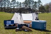 Camping tent with camping supplies