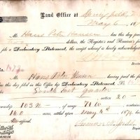1968:052:027 A Mrs. Inga (Earl) H. Dickerson (Irene, SD).  Land deed from May 6, 1874 for Hans Peter Hansen.