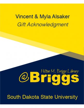 "Vincent and Myla Alsaker Gift Acknowledgment bookplate, Briggs Library, SDSU"