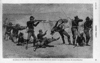 "Image of the opening of the fight at Wounded Knee."