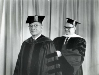 Ben Reifel being hooded as he receives an honorary Doctor of Laws degree from USD in 1971.